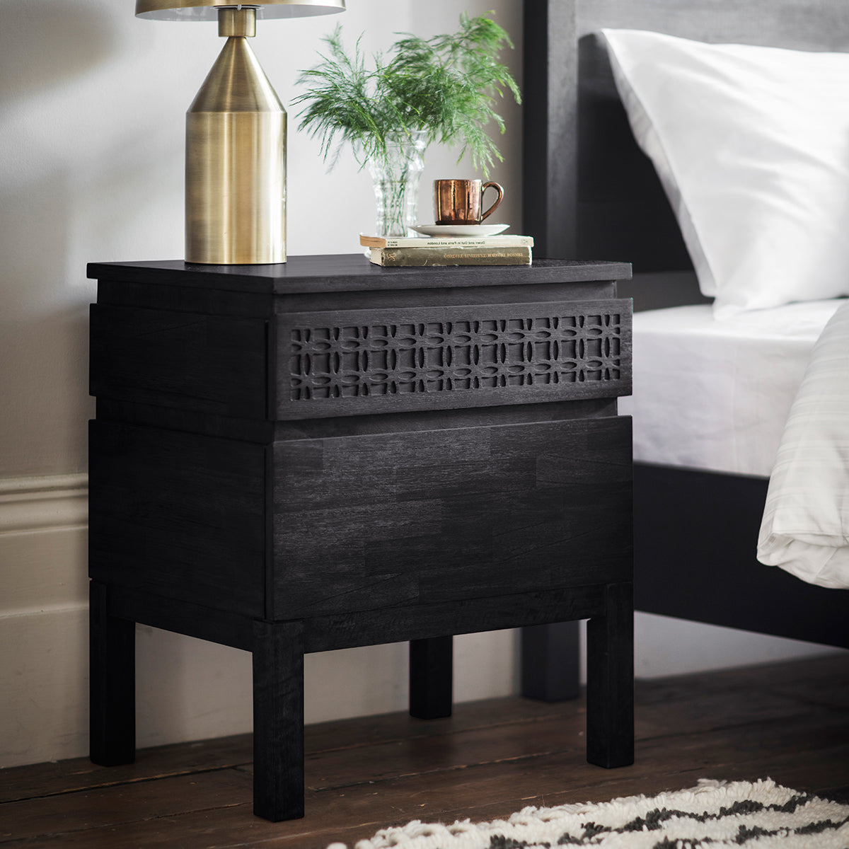 Greenwich Bedside 2 Drawer Chest in Matt Charcoal - Ezzo